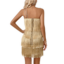 One Shoulder Mini Gown with Fringe Bodycon Party Formal Prom Dress - AwwwCos