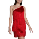 One Shoulder Mini Gown with Fringe Bodycon Party Formal Prom Dress - AwwwCos