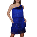 One Shoulder Mini Gown with Fringe Bodycon Party Formal Prom Dress - AwwwCos