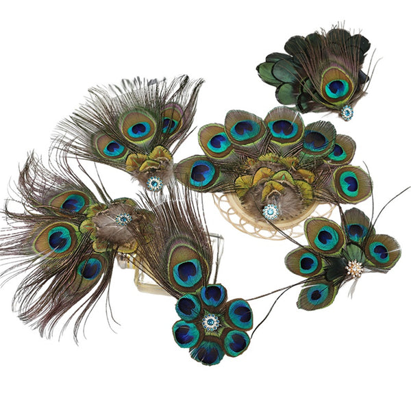 Peacock Feathers Hair Clip Party Vintage Rhinestone Green Big Eyes Decoration - AwwwCos