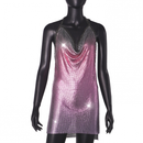 Pink Metallic Dress Crystal Glitter See Through Halter Mini Mesh Gown