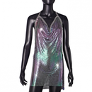 Pink Metallic Dress Crystal Glitter See Through Halter Mini Mesh Gown