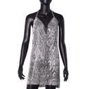 Pink Metallic Dress Crystal Glitter See Through Halter Mini Mesh Gown