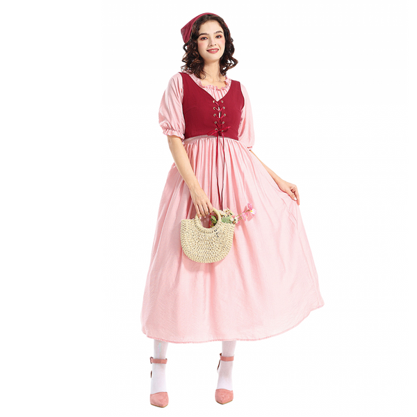 Pink Mid-Sleeve Party Dress Renaissance Medieval Performance Suit