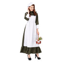 Pioneer Civil War Prairie Colonial Cosplay Costume Maid White Apron Green Dress
