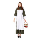 Pioneer Civil War Prairie Colonial Cosplay Costume Maid White Apron Green Dress