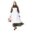 Pioneer Civil War Prairie Colonial Cosplay Costume Maid White Apron Green Dress