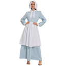 Pioneer Civil War Prairie Colonial Cosplay Costume Maid White Apron Light Blue Dress