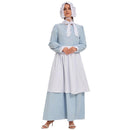 Pioneer Civil War Prairie Colonial Cosplay Costume Maid White Apron Light Blue Dress