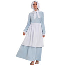 Pioneer Civil War Prairie Colonial Cosplay Costume Maid White Apron Light Blue Dress