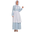 Pioneer Civil War Prairie Colonial Cosplay Costume Maid White Apron Light Blue Dress