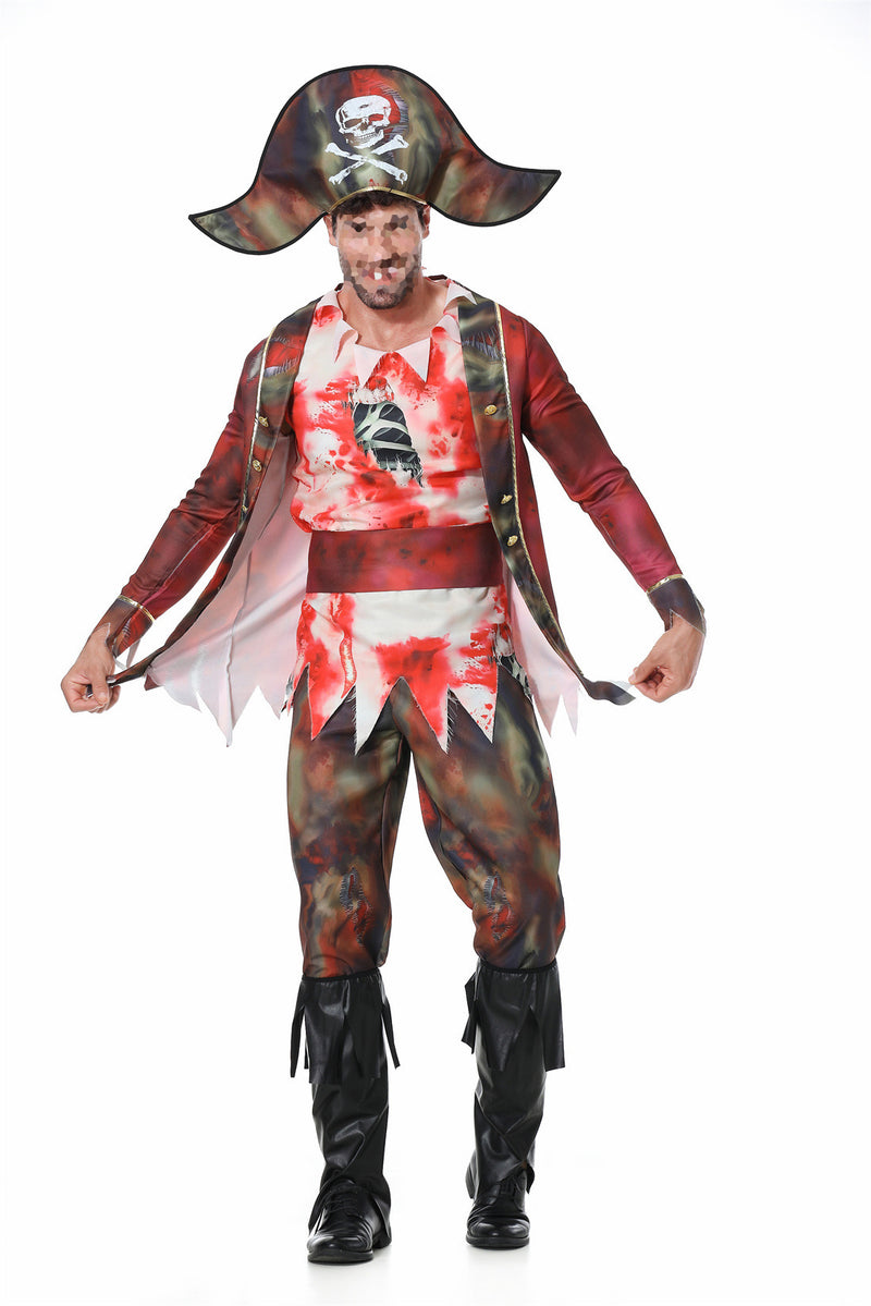 Pirate Cosplay Buccaneer Headpiece Pants Jacket Hat Belt Foot Cover