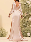 Plus Size Mermaid Satin Bridesmaid Gown Formal Party Dress - AwwwCos