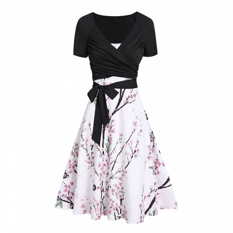 Plus Size Women Two Pieces Crop Top Set Floral  Ruffles Butterfly Cami Dress - AwwwCos