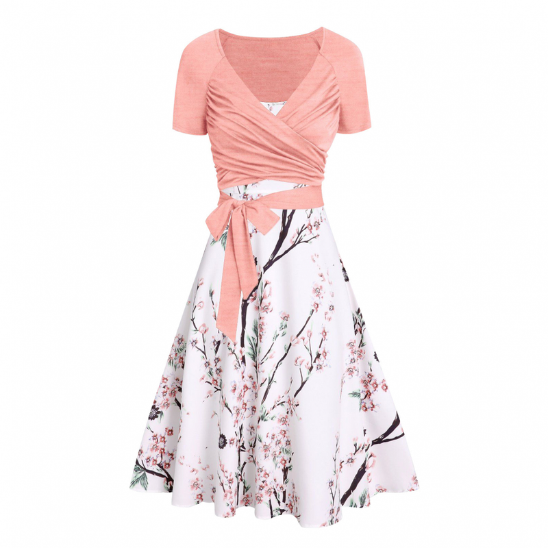 Plus Size Women Two Pieces Crop Top Set Floral  Ruffles Butterfly Cami Dress - AwwwCos