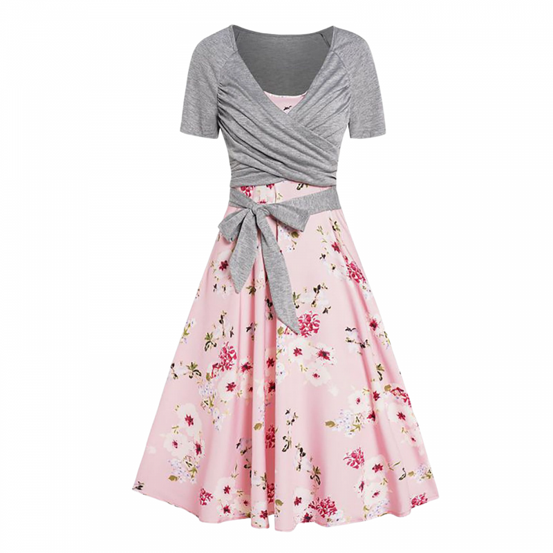 Plus Size Women Two Pieces Crop Top Set Floral  Ruffles Butterfly Cami Dress - AwwwCos