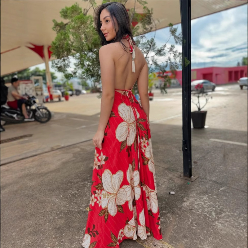 Plus Size V Neck Sling Printed Fairy Style Long Elegant Dress