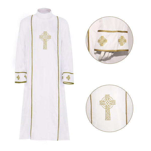 Priest Cosplay White Robe Clergy Catholic Pastor Outfit Christian Costume
