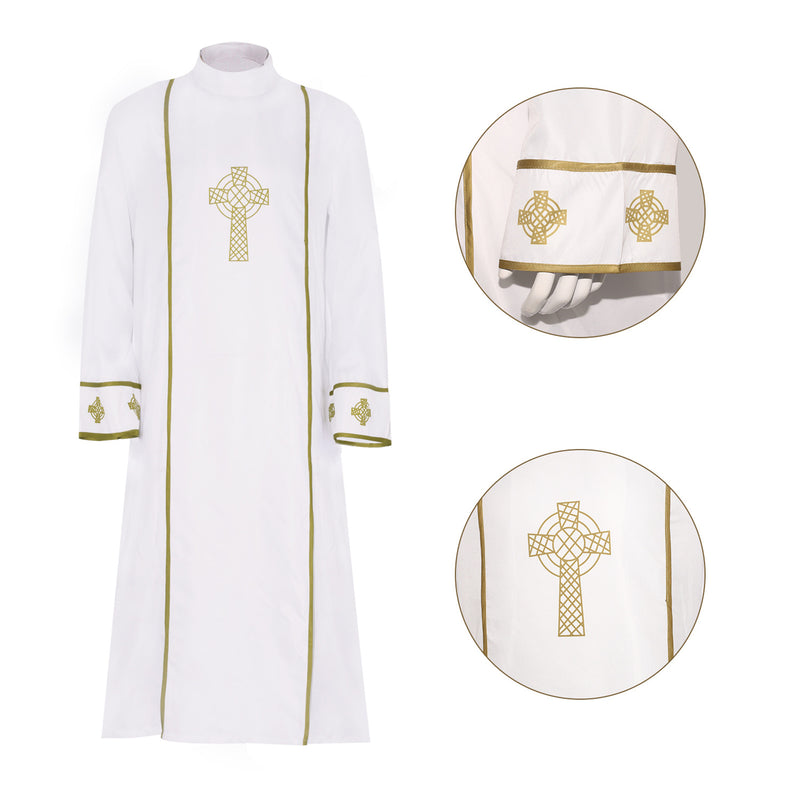 Priest Cosplay White Robe Clergy Catholic Pastor Outfit Christian Costume