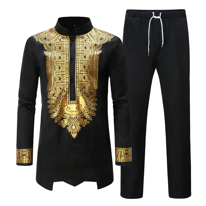 Prince Gold Stamping Printed British Men African Phoenix Suit - AwwwCos