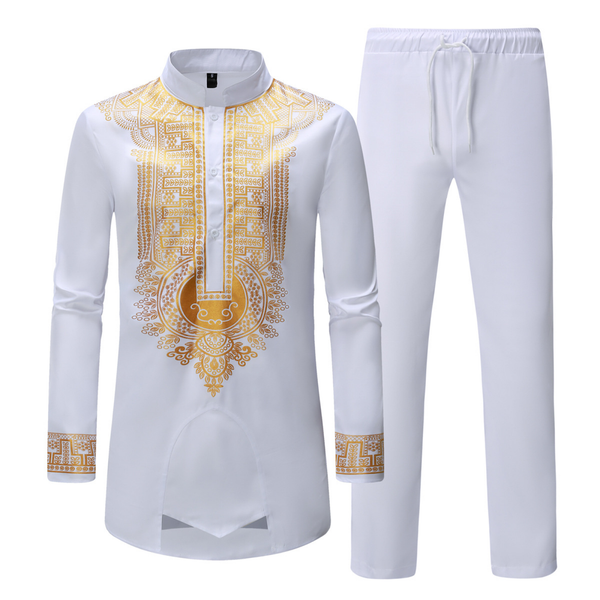 Prince Gold Stamping Printed British Men African Phoenix Suit - AwwwCos