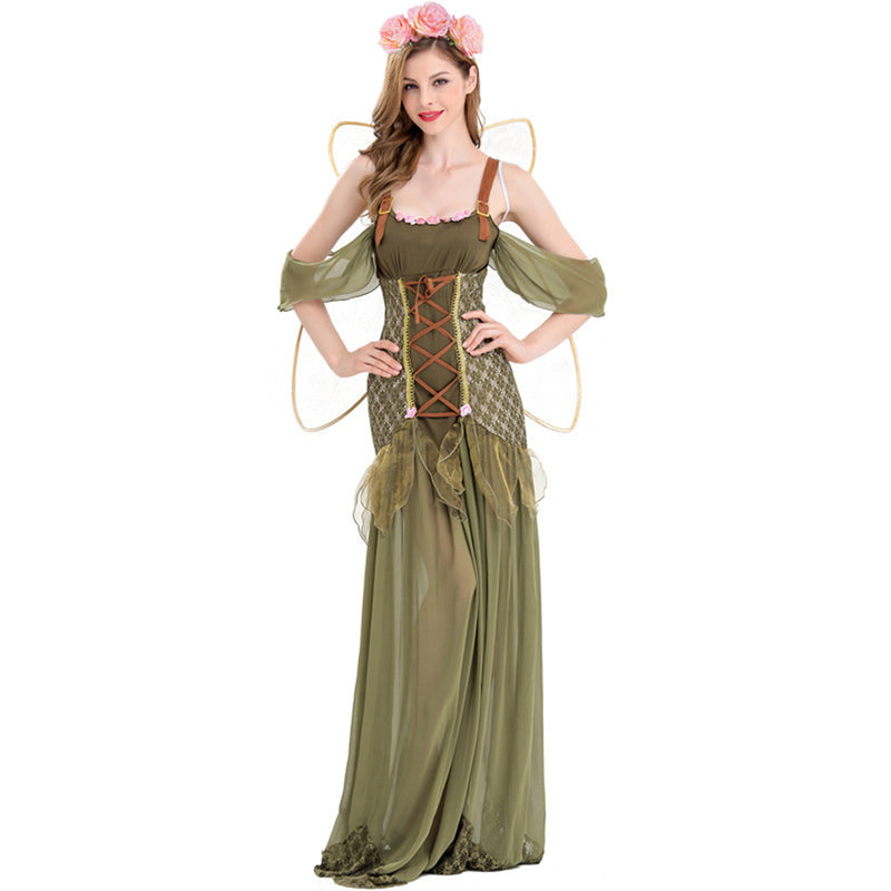 Renaissance Elf Cosplay Costume Ren Faire Dress Wings Women Outer Garment - AwwwCos