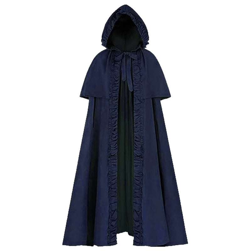 Renaissance Hooded Cape Medieval Hobbit Halloween Ruffles Cloak - AwwwCos