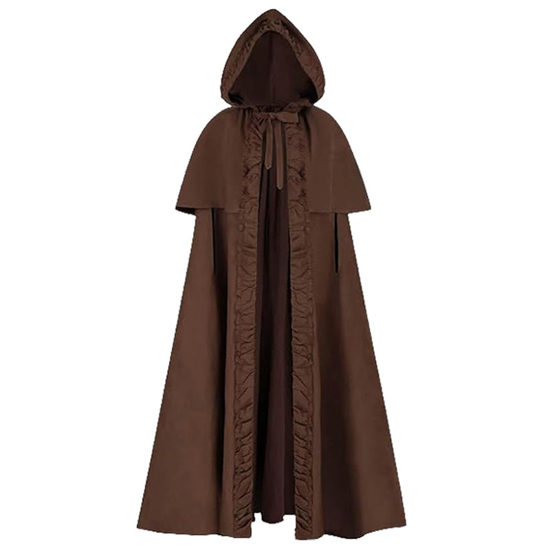 Renaissance Hooded Cape Medieval Hobbit Halloween Ruffles Cloak - AwwwCos