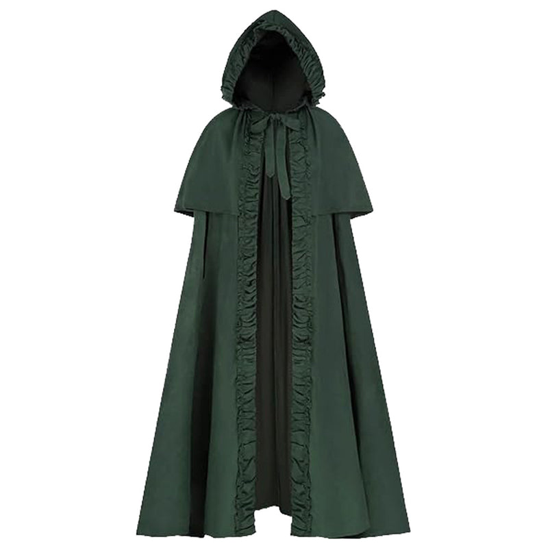 Renaissance Hooded Cape Medieval Hobbit Halloween Ruffles Cloak - AwwwCos