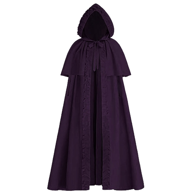 Renaissance Hooded Cape Medieval Hobbit Halloween Ruffles Cloak - AwwwCos