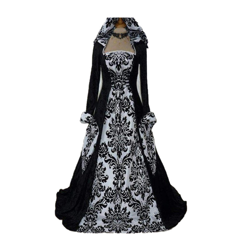 Renaissance Medieval Cosplay Costume Women Hooded Dress With Belt - AwwwCos