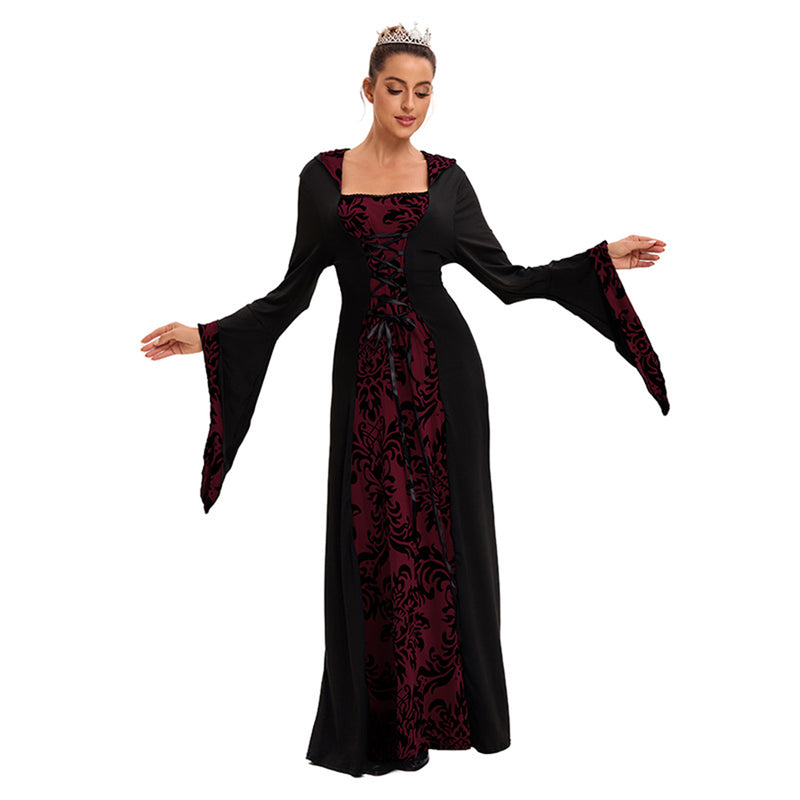 Renaissance Medieval Cosplay Costume Women Hooded Dress With Belt - AwwwCos