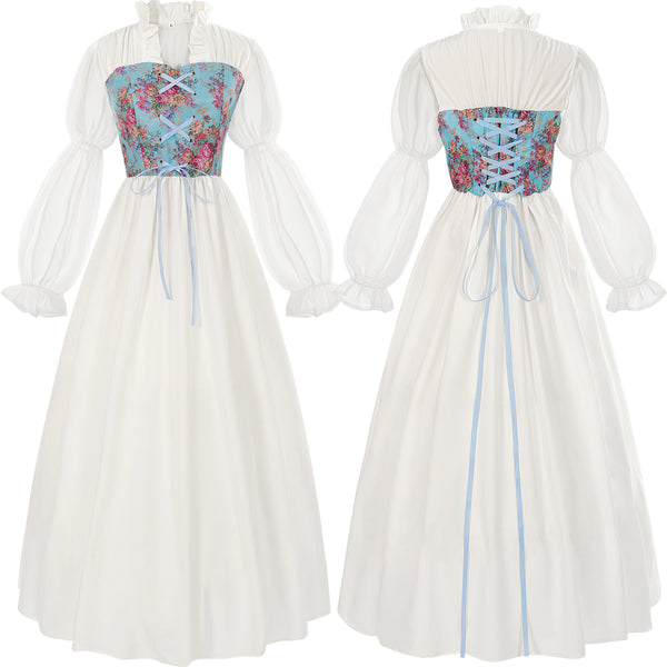 Renaissance Women Medieval Cosplay Fairy Floral Corset Dress ﻿