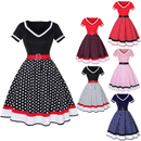 Retro 50s Hepburn Style Cotton V-neck Polka Dot Large Hemline Dress - AwwwCos
