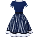 Retro 50s Hepburn Style Cotton V-neck Polka Dot Large Hemline Dress - AwwwCos