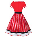 Retro 50s Hepburn Style Cotton V-neck Polka Dot Large Hemline Dress - AwwwCos