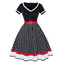 Retro 50s Hepburn Style Cotton V-neck Polka Dot Large Hemline Dress - AwwwCos