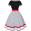 Retro 50s Hepburn Style Cotton V-neck Polka Dot Large Hemline Dress - AwwwCos