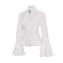 Retro Royal Court Horn Long-Sleeved Gothic Interior Ruffles Lace Shirt - AwwwCos