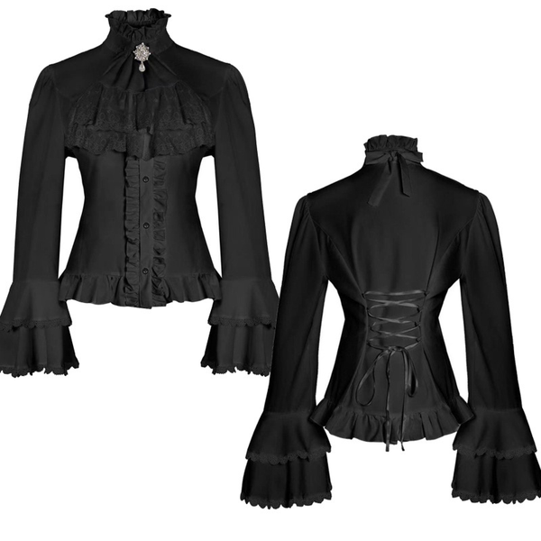Retro Royal Court Horn Long-Sleeved Gothic Interior Ruffles Lace Shirt