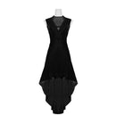 Retro V Neck Lace Trim Gown Velvet Punk High Waist Evening Dress - AwwwCos