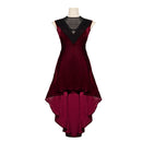 Retro V Neck Lace Trim Gown Velvet Punk High Waist Evening Dress - AwwwCos