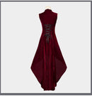 Retro V Neck Lace Trim Gown Velvet Punk High Waist Evening Dress - AwwwCos