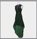 Retro V Neck Lace Trim Gown Velvet Punk High Waist Evening Dress - AwwwCos