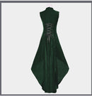 Retro V Neck Lace Trim Gown Velvet Punk High Waist Evening Dress - AwwwCos