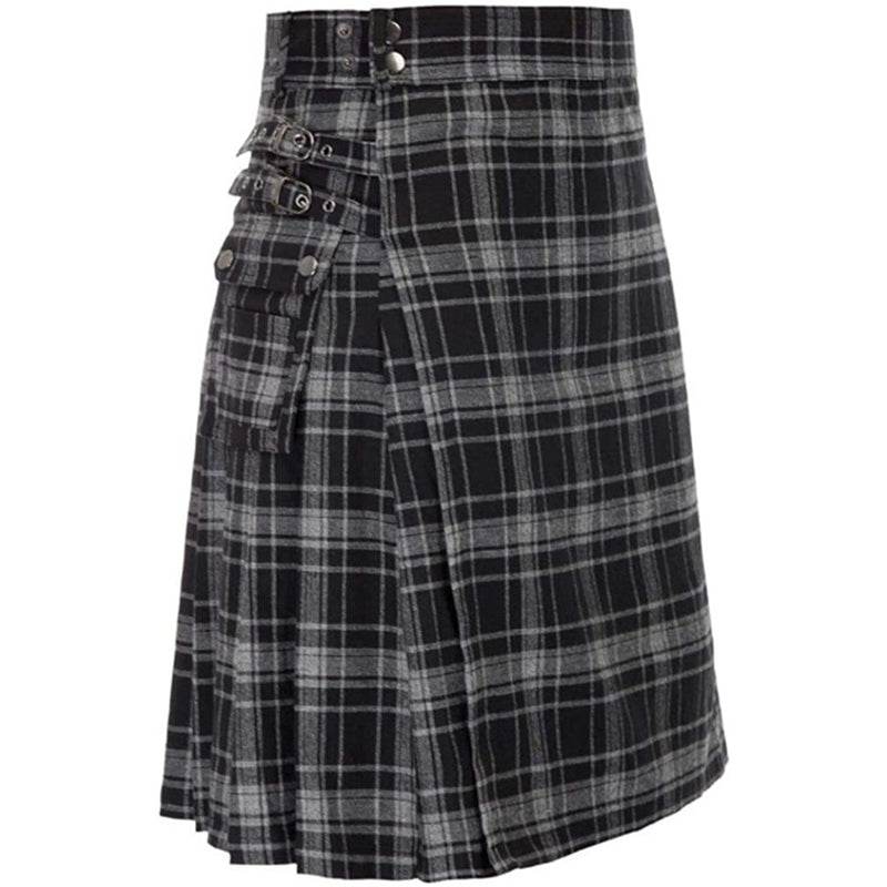 Scottish Men Traditional Highland Tartan Cosplay Utility Pleated Skirt - AwwwCos