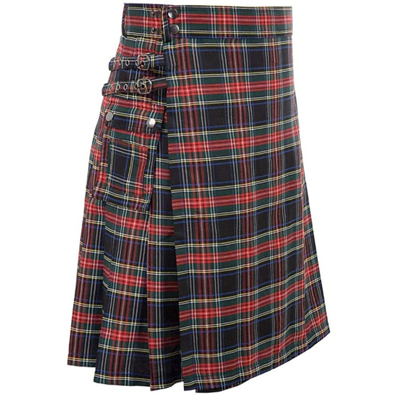 Scottish Men Traditional Highland Tartan Cosplay Utility Pleated Skirt - AwwwCos