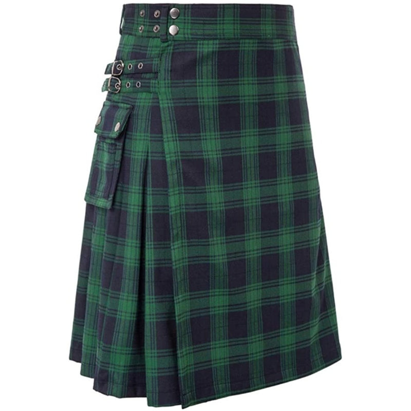Scottish Men Traditional Highland Tartan Cosplay Utility Pleated Skirt - AwwwCos
