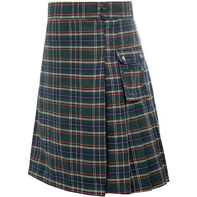 Scottish Men Traditional Highland Tartan Cosplay Utility Pleated Skirt - AwwwCos