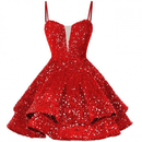 Sequin Homecoming Dress Tiered for Teens Sparkly A Line Cocktail Gown - AwwwCos